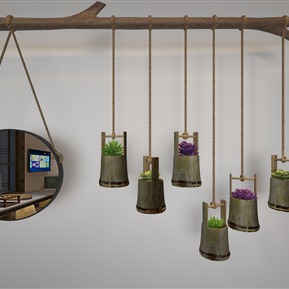 日式 吊篮 圆镜树枝竹筒挂花