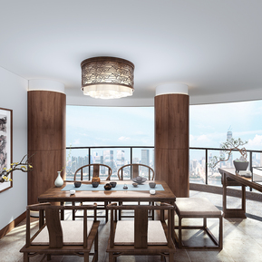 新中式 茶室 阳台品茶区