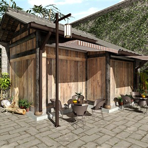 中式 建筑 木屋瓦房