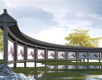 新中式弧形宣传栏3d模型下载