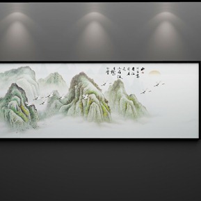 新中式 风景画 泰山日出鸿运当头聚宝盆水墨山水画