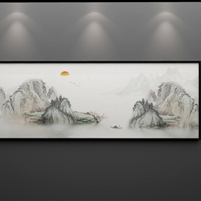 新中式 风景画 泰山日出鸿运当头聚宝盆水墨山水画