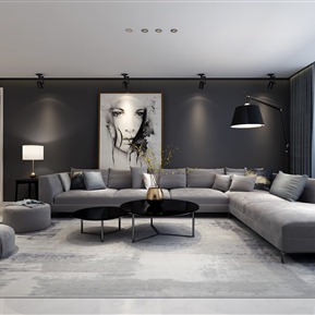 现代 沙发茶几组合  沙发 装饰画 地毯