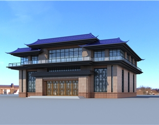 新中式古建築室外效果3d模型下載-3d溜溜網