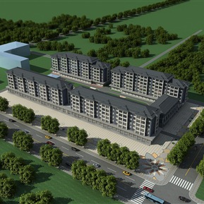 新中式 鸟瞰图 小区鸟瞰