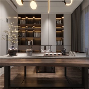 新中式 书房 书房全景