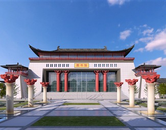 新中式图书馆建筑外观