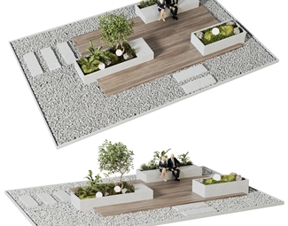 现代 花坛  植物景观 绿植池 公园长凳 户外座椅绿植花坛 办公人物 别墅绿植花坛