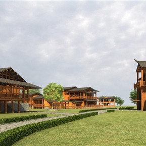 中式 酒店建筑 湿地民宿