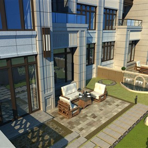 现代 庭院 小区内部庭院