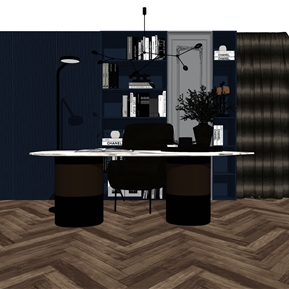 现代 书桌椅 书柜 落地灯