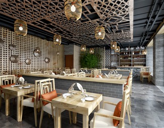 新中式新中式餐厅3d模型