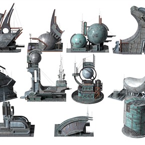 后现代 建筑 科幻城市建筑 赛博朋克机械建筑