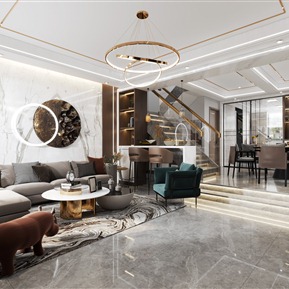 现代 客餐厅 客餐厅厨房