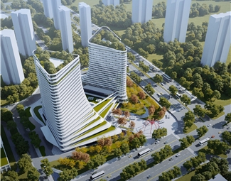 现代 办公楼 高层办公楼写字楼商业楼综合体公建建筑鸟瞰