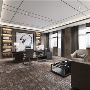 现代 办公室 董事长办公室 办公桌椅 书架 办公用品 沙发组合 地毯