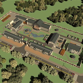 新中式 鸟瞰图 旅游办公区