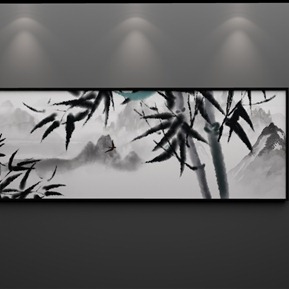 新中式 植物画 水墨山水意境景横幅装饰画