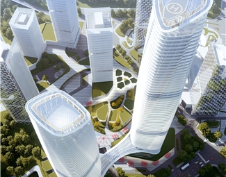 现代 办公楼 高层办公楼写字楼商业楼综合体鸟瞰建筑