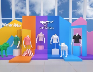 现代 美陈 彩色服装展示