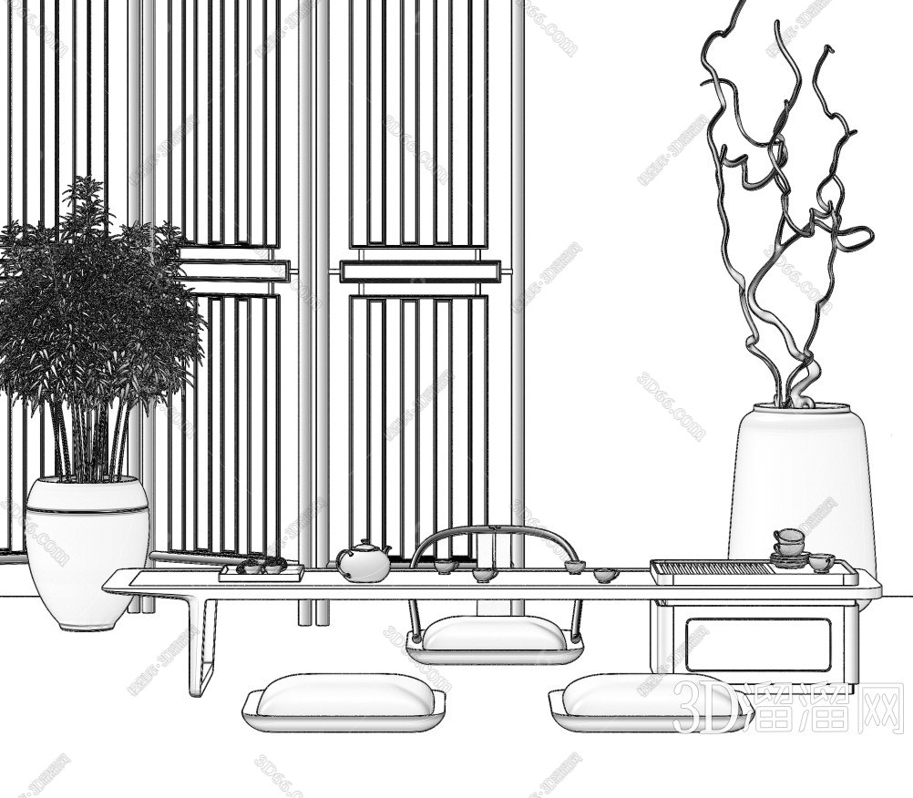 新中式新中式茶桌3d模型下载