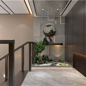 新中式 景观小品 端景墙