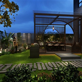 新中式 花园 凉亭 阳光房