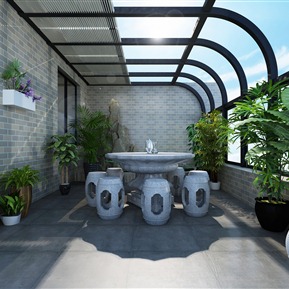 新中式 阳光房 露天阳台