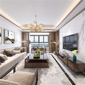 新中式 客餐厅 客厅 餐厅 沙发茶几组合 餐桌椅 吊灯 摆件 饰品