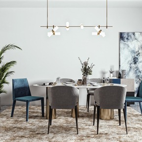 现代 餐桌椅组合 餐桌椅吊灯组合