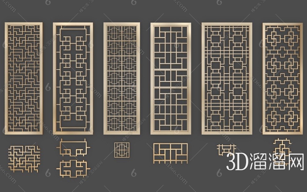 新中式新中式花格3d模型下載