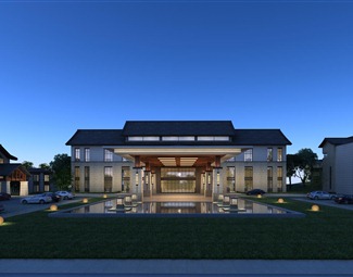 新中式酒店建筑外立面3d模型下载-3d溜溜网