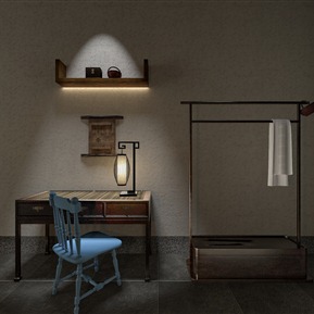 新中式 书桌椅 桌子椅子挂衣架老式窗户口