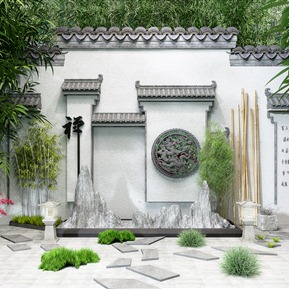 中式 墙 马头墙竹林