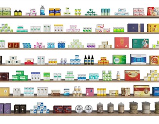 现代 药品 药店药品保健品展示品组合