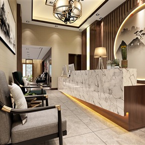 新中式 前台 宾馆酒店前台走廊
