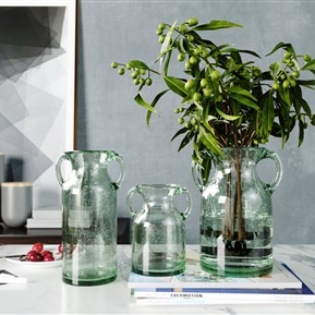 现代 花瓶 现透明气泡玻璃双耳花瓶