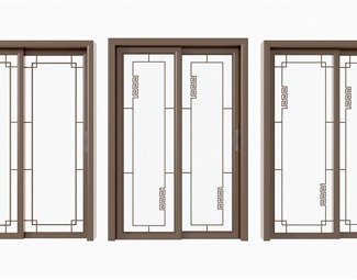 新中式臥室推拉門3d模型下載