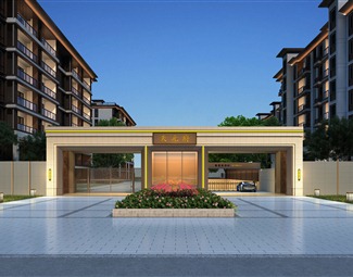 现代住宅小区大门效果图