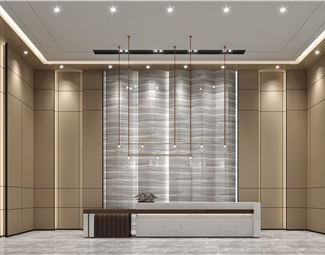 新中式 大厅 酒店会所办公大堂大厅前台接待