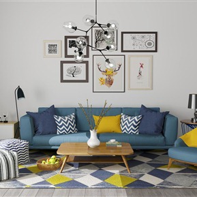 北欧 沙发茶几组合  沙发茶几吊灯电视柜组合