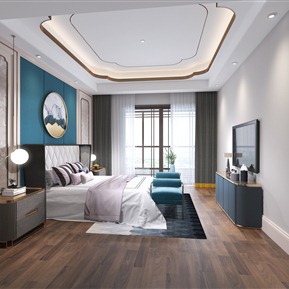 新中式 卧室 电视柜 脚踏 床品组合 书桌椅 挂画 摆件 装饰品