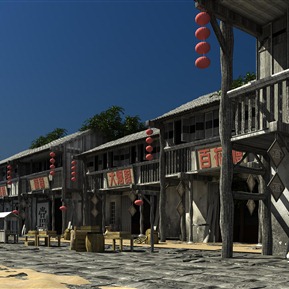 中式 商业街 小镇废旧茶楼当铺