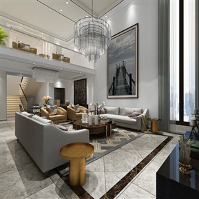 新中式 客餐厅 挑空 别墅