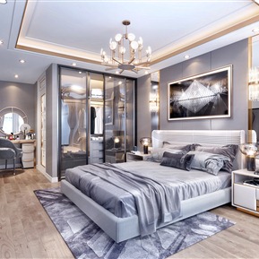 轻奢 卧室 黑白灰卧室梳妆台衣柜