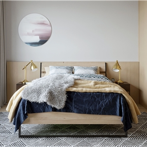 现代 背景双人床  双人床 床头柜 台灯 装饰画 地毯组合