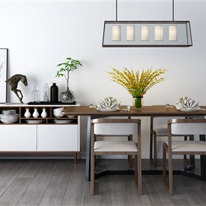 北欧 餐桌椅组合  餐桌吊灯配餐柜组合