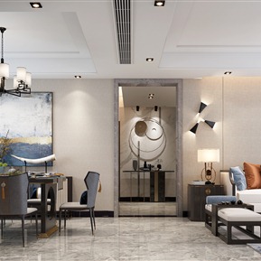 新中式 客餐厅 客厅沙发背景