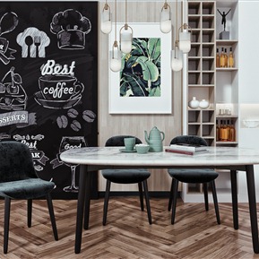 北欧 餐桌椅组合 餐桌椅 吊灯 挂画