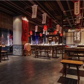 新中式 烤肉店 烤肉店全景大厅